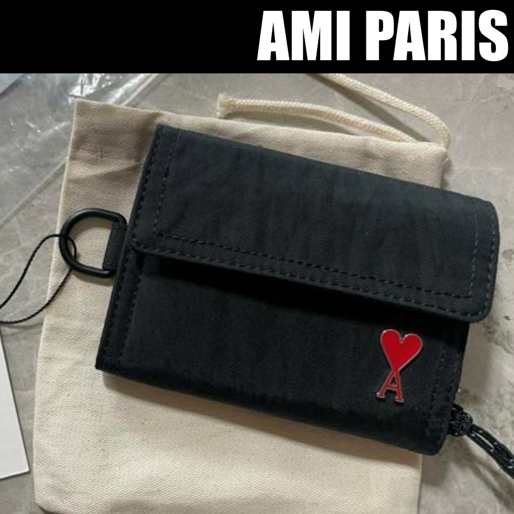 ★AMI PARIS★ [Army] Small heart logo nylon half wallet USL0
