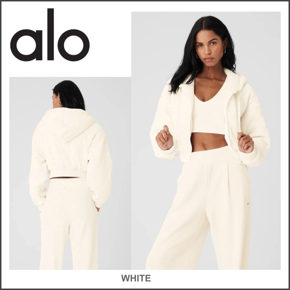 関税送料込【ALO Yoga】ジャケット クロップド フード ホワイト