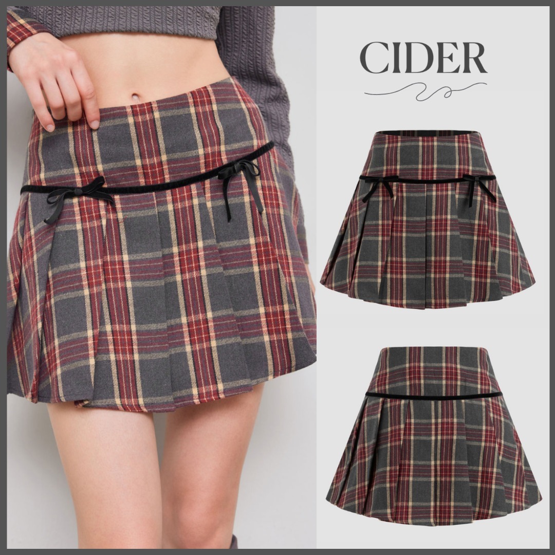 *CIDER* ローライズ タータン リボン プリーツ ミニ スカート