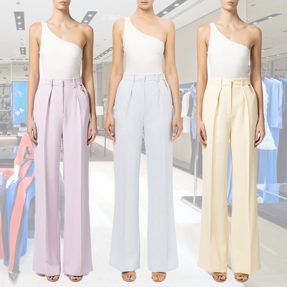【希少】ELISABETTA FRANCHI プリーツ入り ストレートパンツ 3色