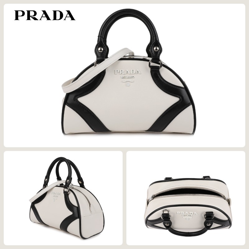【PRADA】プラダ Monochrome Logo Bowling Bag ロゴ バッグ