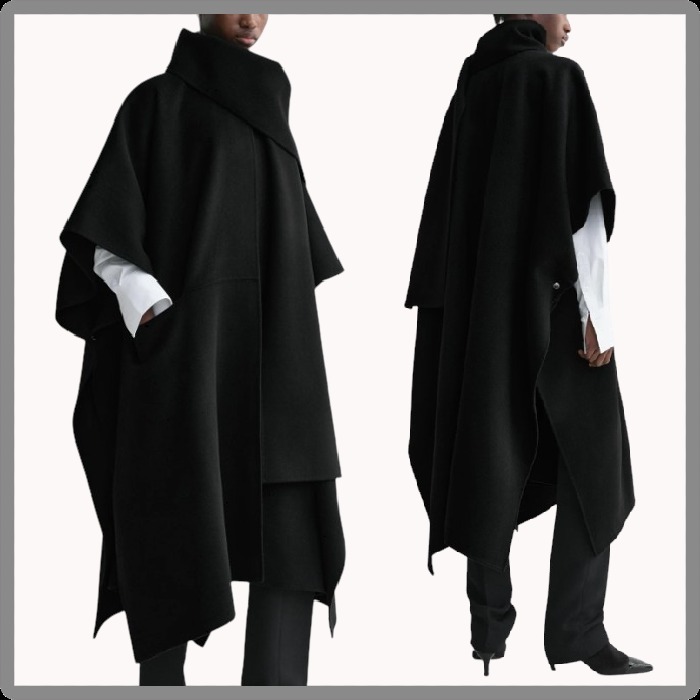 25SS◆TOTEME◆ダブルスカーフウールコート ポンチョ ブラック