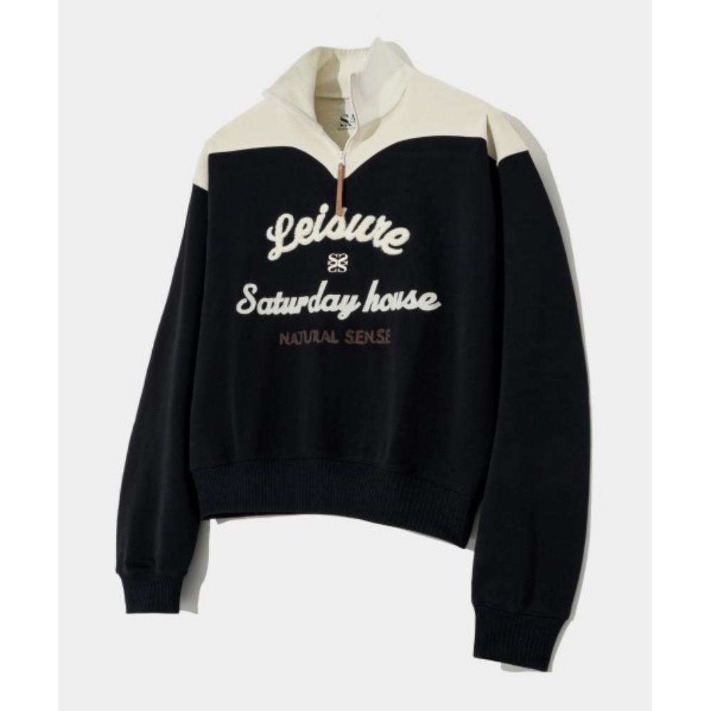 ★SATUR★ Hazen Bookle Logo Half Zip-Up Classic Black SA23FW