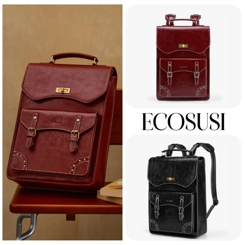 ECOSUSI Wilder Vintage レザー PC収納 15.6inch バックパック