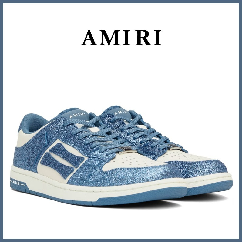 【AMIRI】White&Blue Shimmer Skel Top Low Sneakers