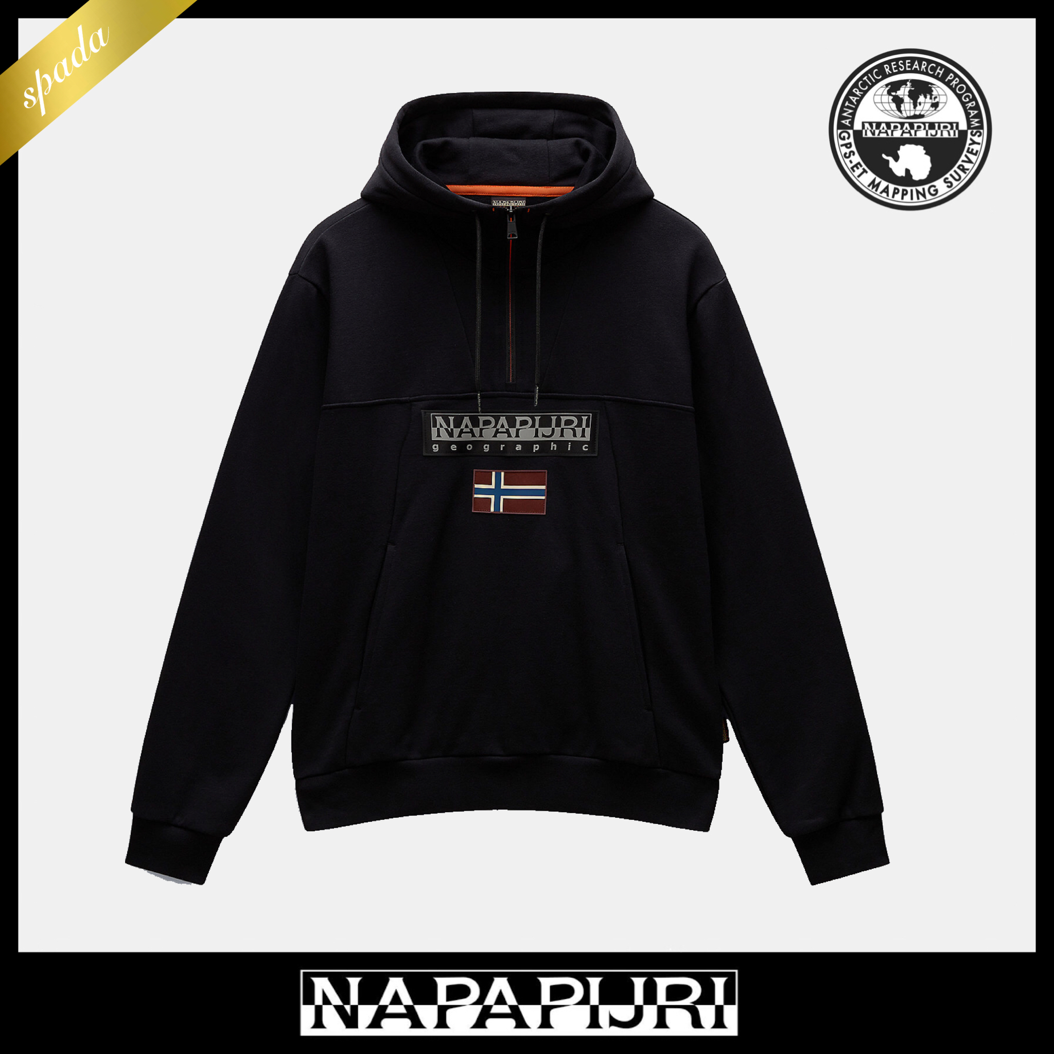 【Napapijri】ロゴ ハーフジップ パーカー ブラック / 送料無料
