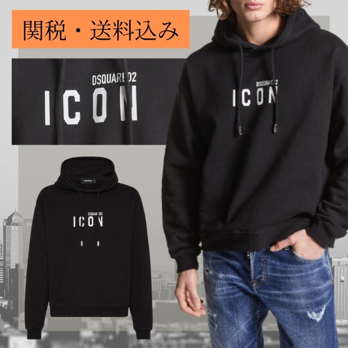 【関税送料込み】DSQUARED2 ICON ロゴフーディー DSQUARED2 ディースクエアード Icon パーカー | ブラック