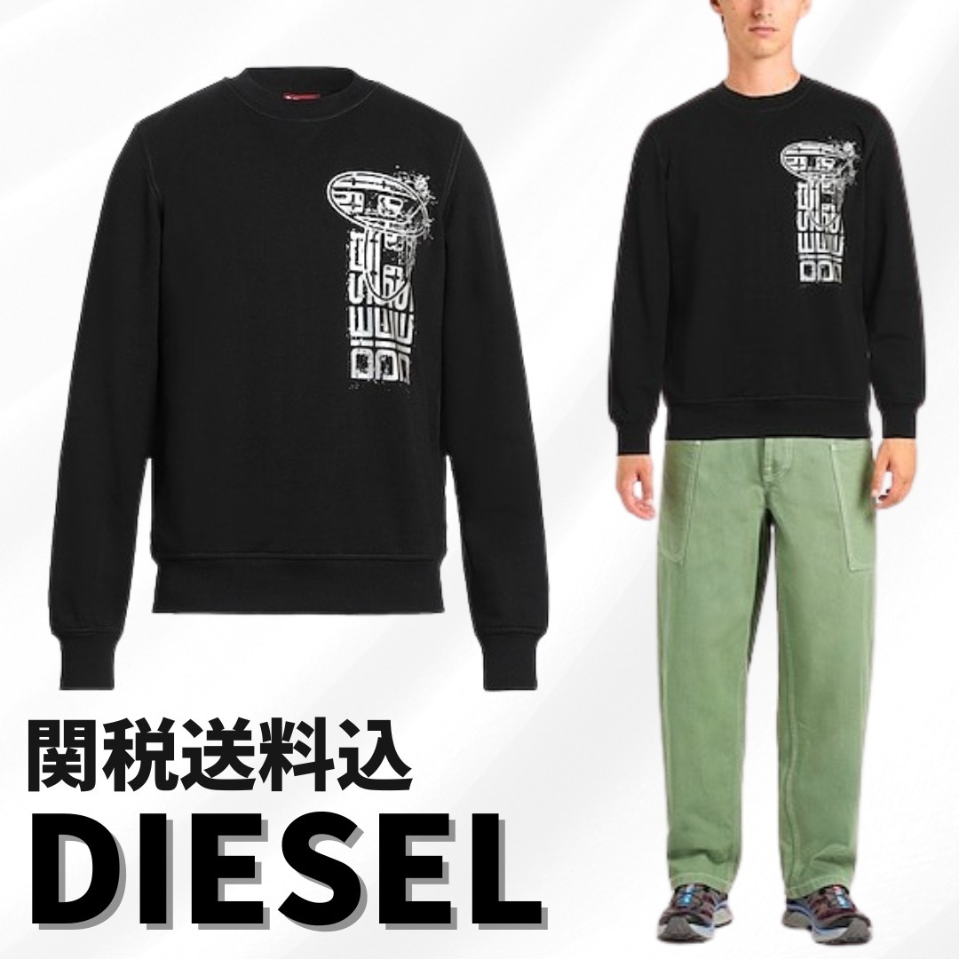 関税送料込【DIESEL】スウェット☆黒 ロゴ メタリック加工 長袖