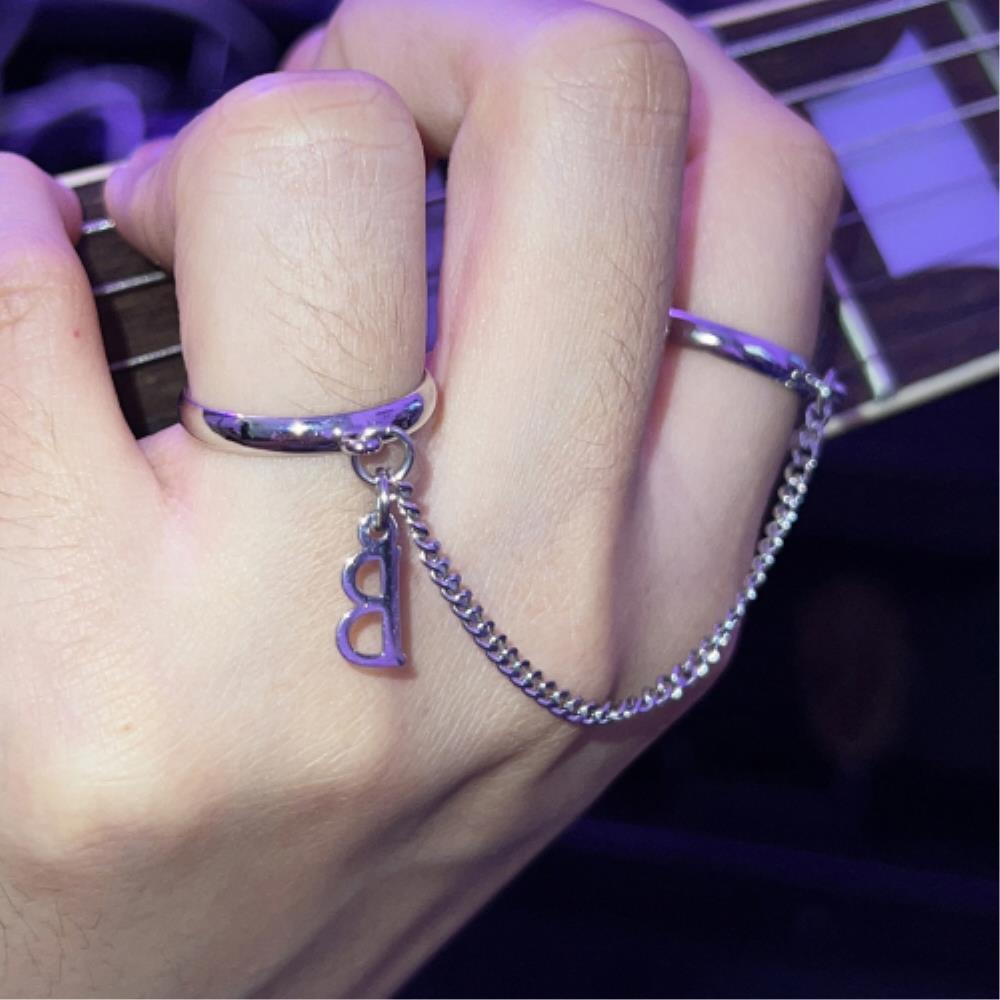 指輪・リング BASSCLEF Men's index finger ring connection chain ring