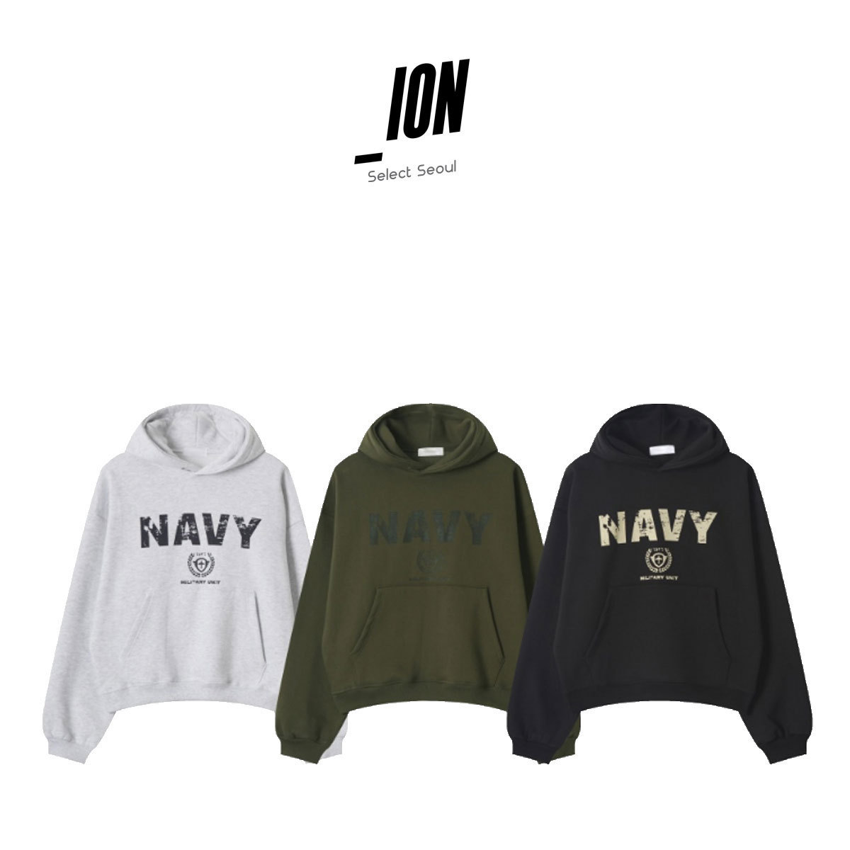 【IONSEOUL】NAVY crop hood-T (3color) 4FM240