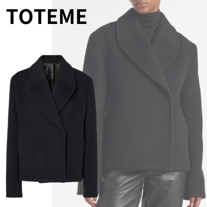 【TOTEME】クロップド丈 ウール混 ピーコート ブラック