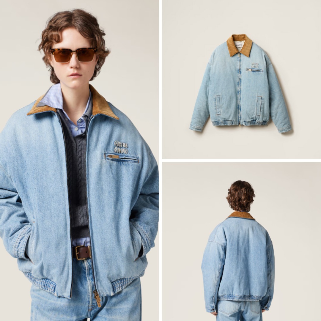 《送料無料》 MIU MIU Denim jacket with velvet collar