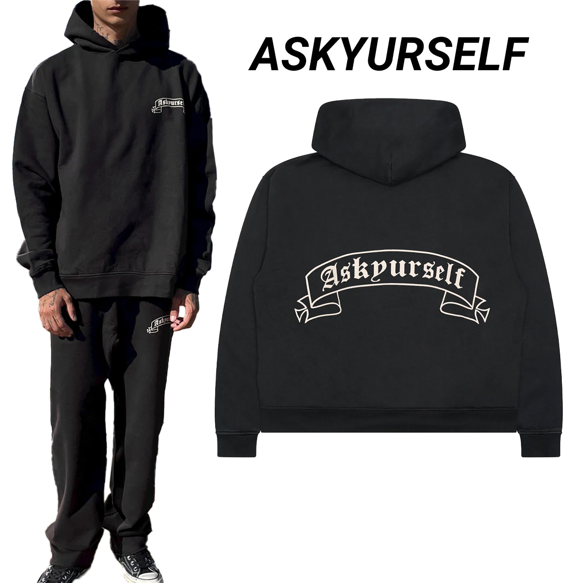 ◆ASKYURSELF◆BANNED BOXY フーディ 長袖 Black 送料込