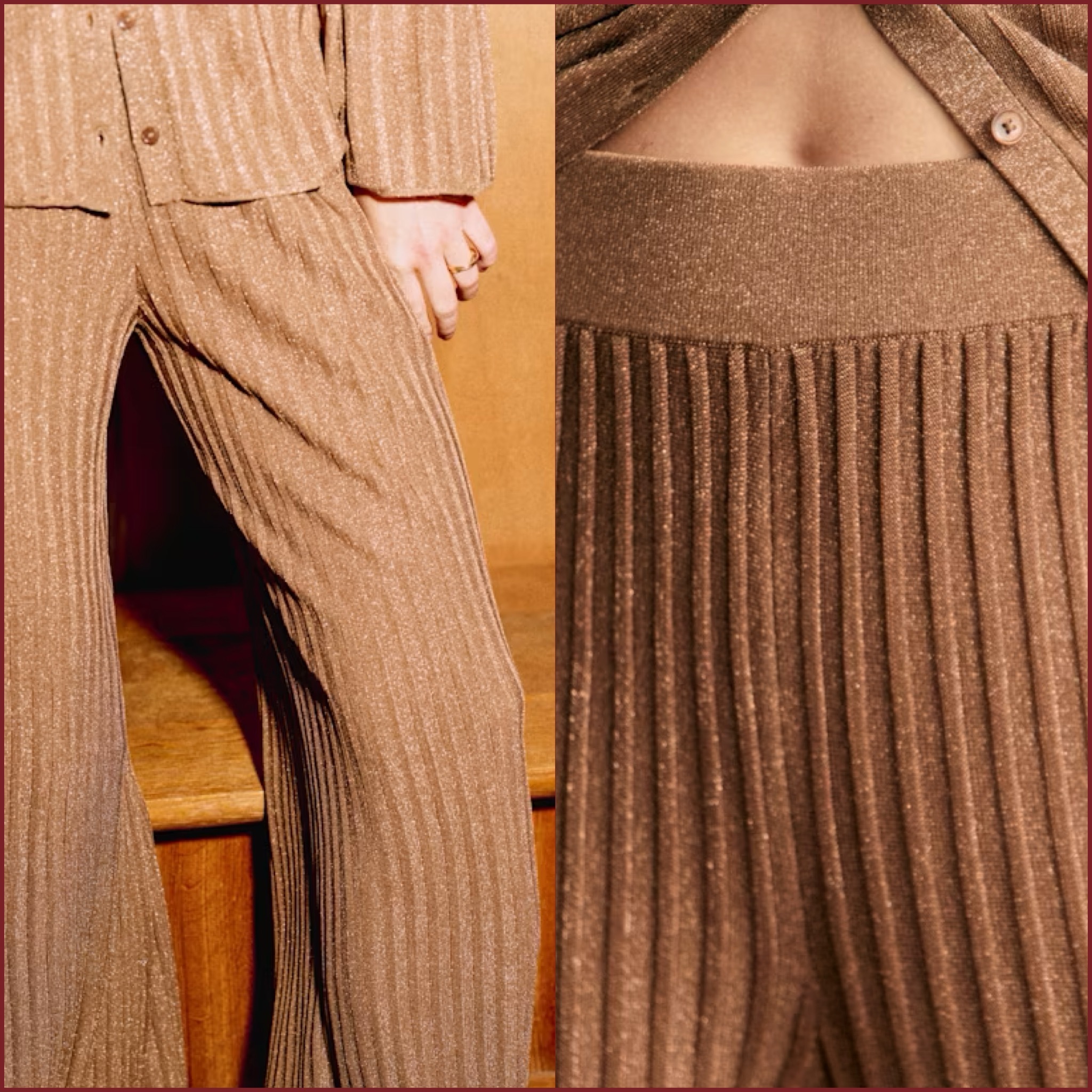関税込 セザンヌ ワイドストレートレッグ ラメリブ ニットパンツ