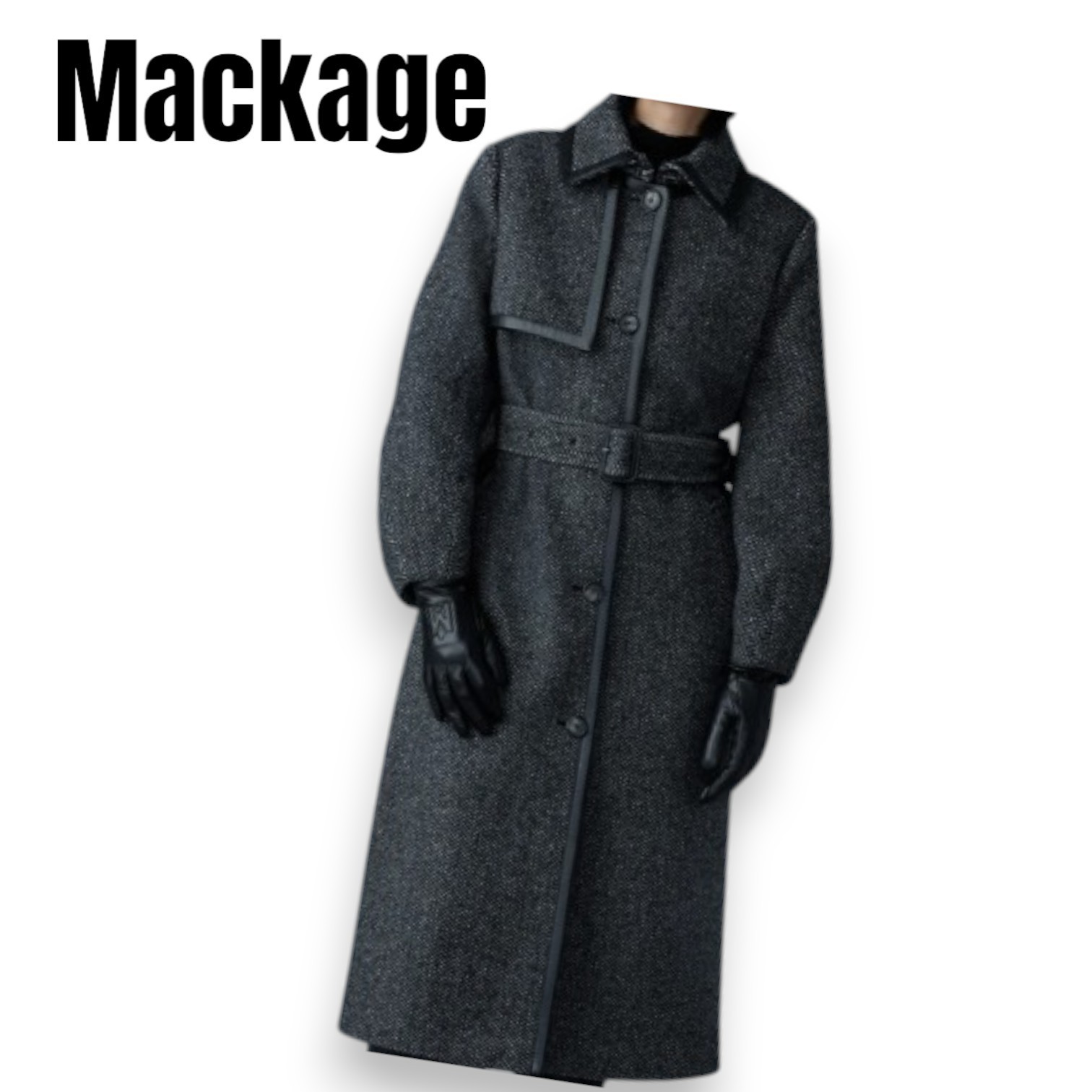 【Mackage】ZEVA-HB  ロングウール ヘリンボーントレンチ