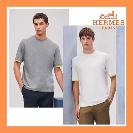 【シンプルなデザイン】HERMES メンズ piqures slier Tシャツ HERMES】さりげないツートンカラー☆piqures slier Tシャツ