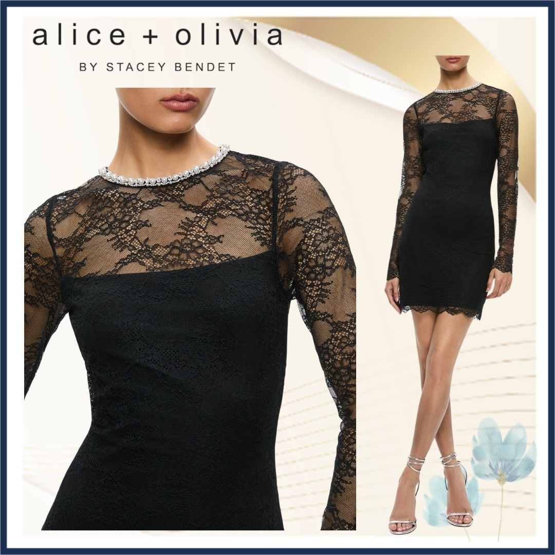 【Alice + Olivia】DELORA ロングスリーブ レース ミニドレス