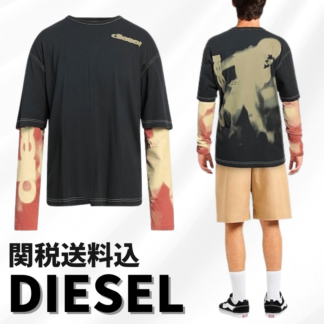 関税送料込【DIESEL】Tシャツ☆チャコール ジャージー素材 ロゴ