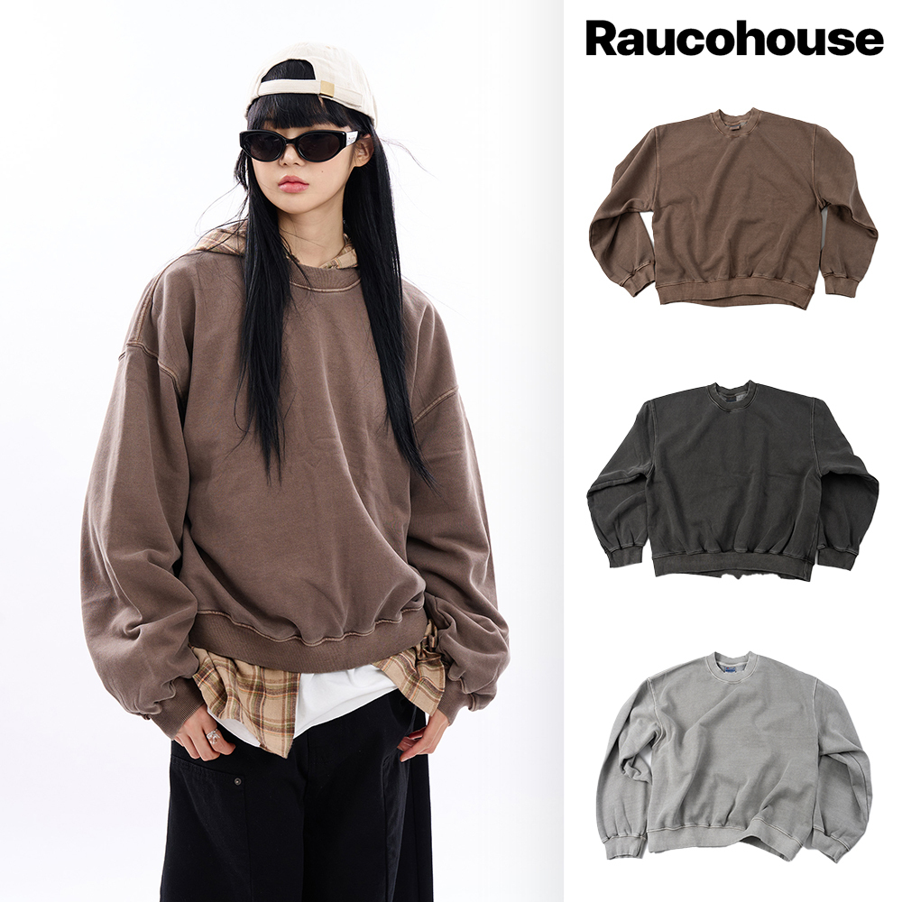 【Raucohouse】Maclean washed crop brushed sweatshirt