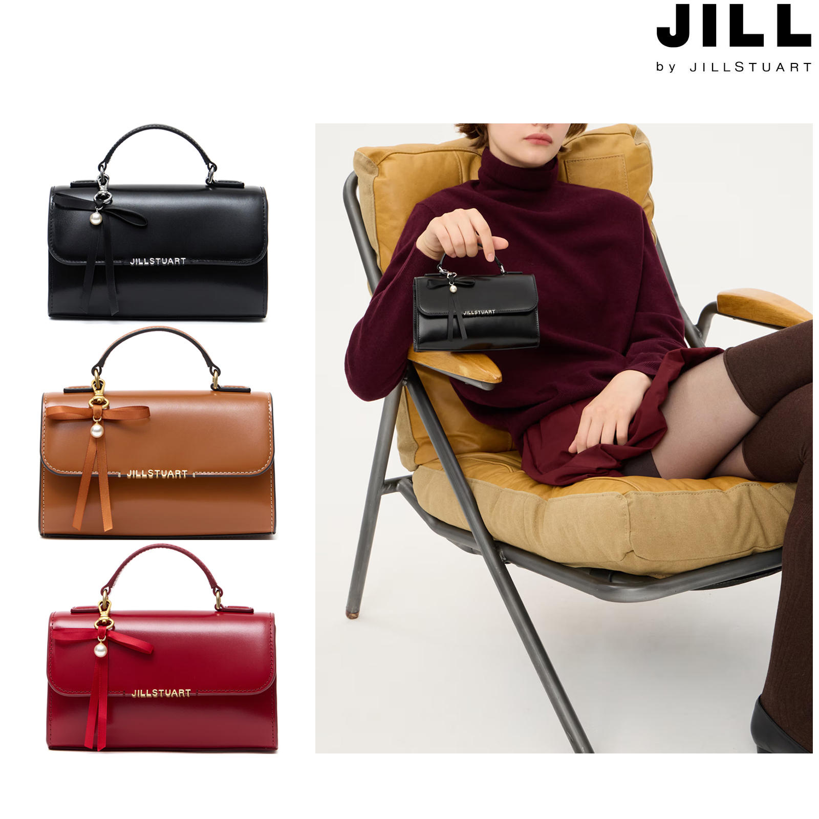 [JILLSTUART] Logo Ribbon Charm Mini Cross Bag & Tote [3色]