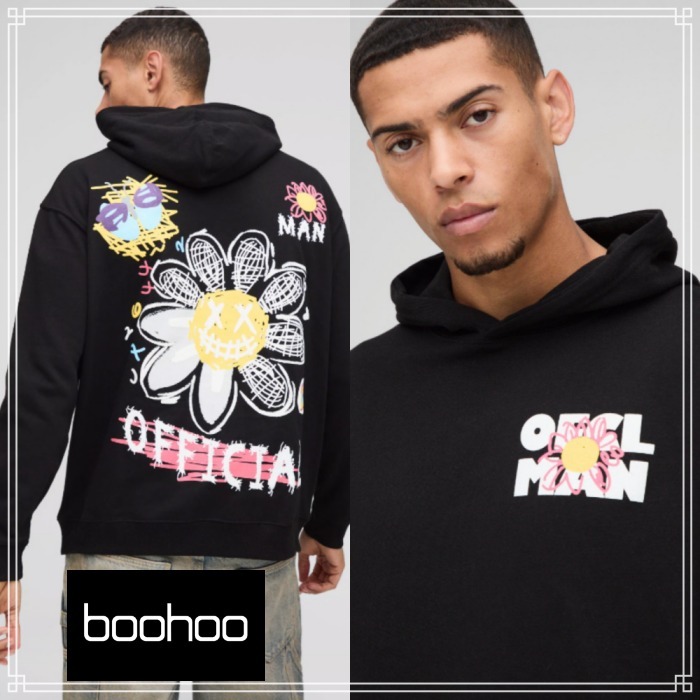 【boohoo】オーバーサイズ フローラル グラフィック パーカー