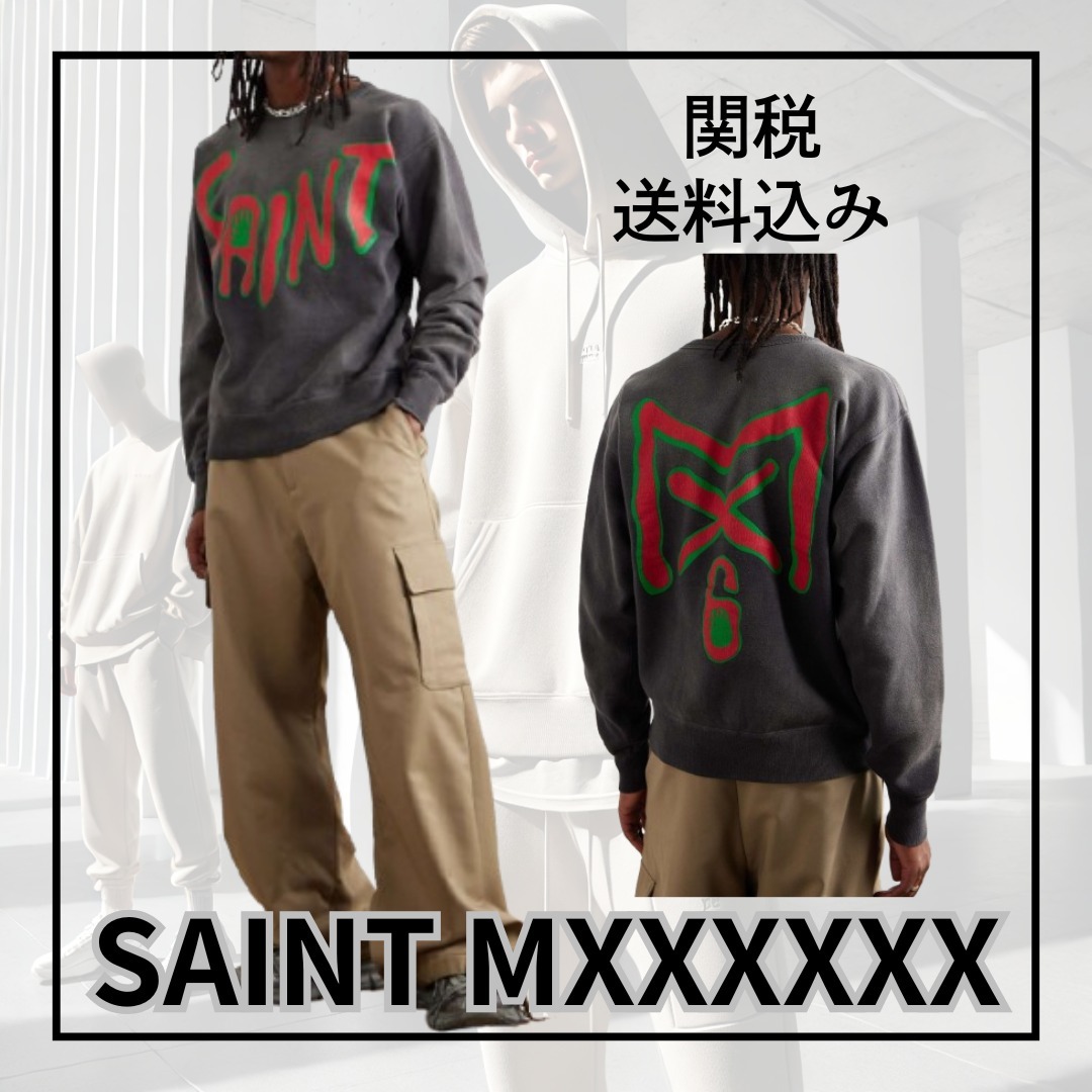 関税込み＊SAINT MXXXXXX ダメージ加工 ロゴ スウェットシャツ SAINT MXXXXXX スウェットシャツ ダメージ加工 ロゴプリント入り