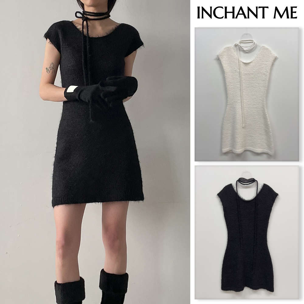 【INCHANT ME】[Tie set] Angora knit mini one-piece