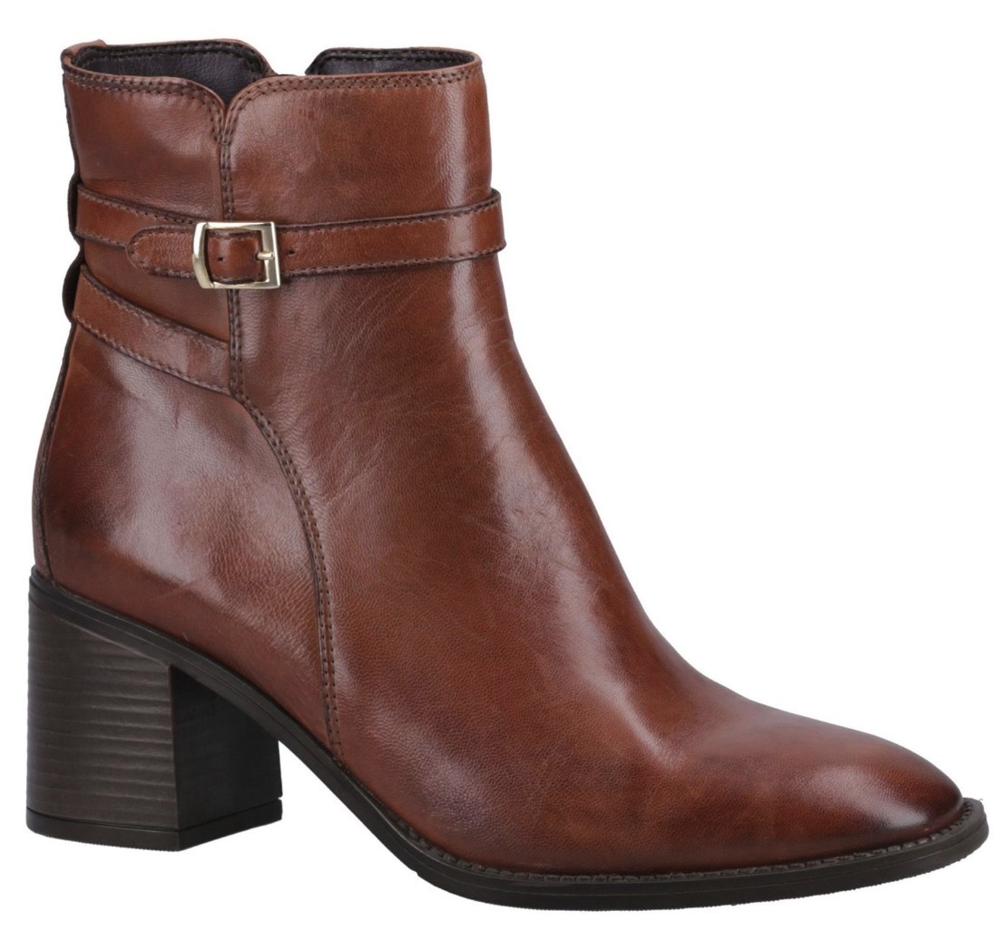 Hush Puppies ブラウン ブーツ ブロック ヒール ジッパー レザー