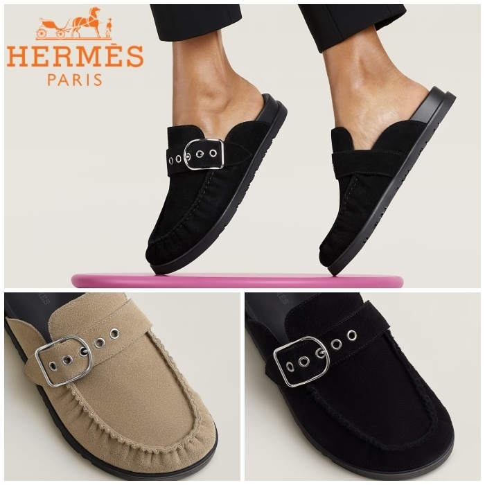 バックルとギャザーがお洒落♪【HERMES】 キー サンダル