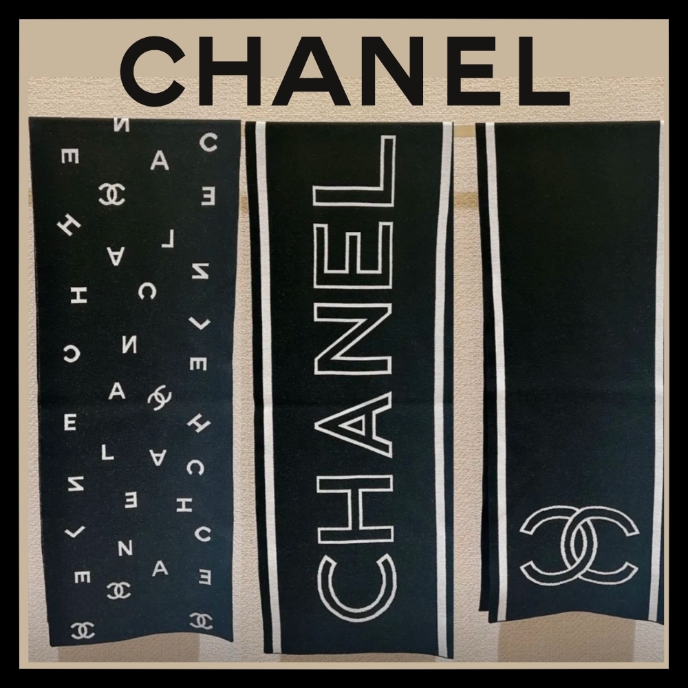 使い方色々♪【 CHANEL 】シャネル モノトーン ロゴ マフラー