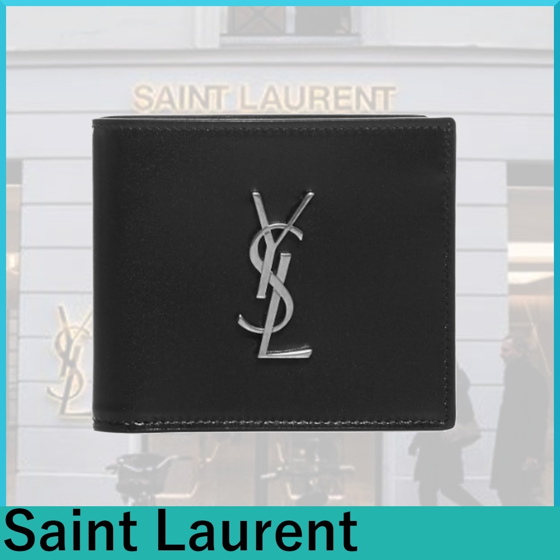 ★Saint Laurent★モノグラム ロゴプレート 二つ折り財布