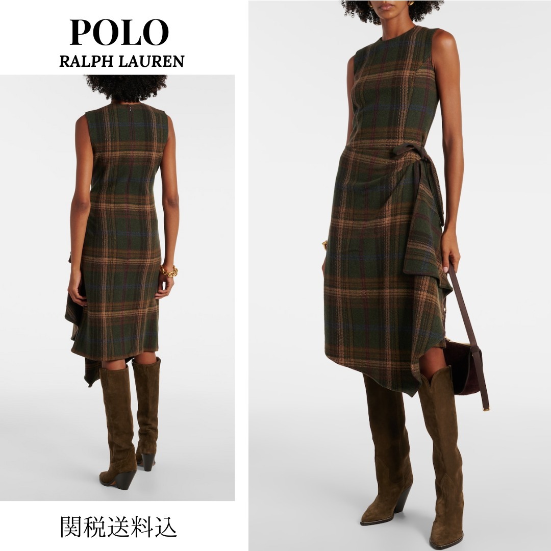 POLO RALPH LAUREN チェック柄ウール混ミディドレス 関税送料込