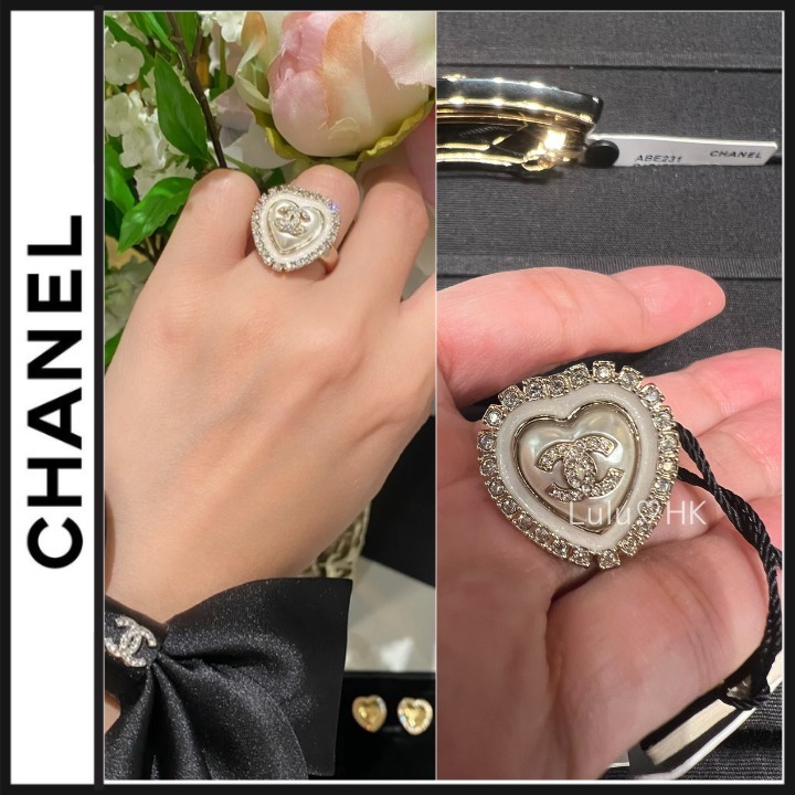 【CHANEL】COCOロゴ キラキラハート ホワイトリング