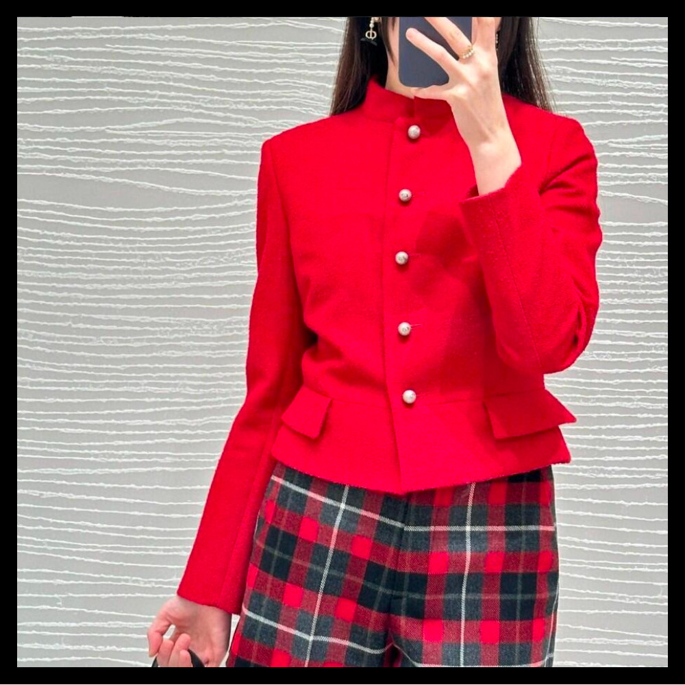 【目を惹くレッド♪】Dior★クロップド ジャケット