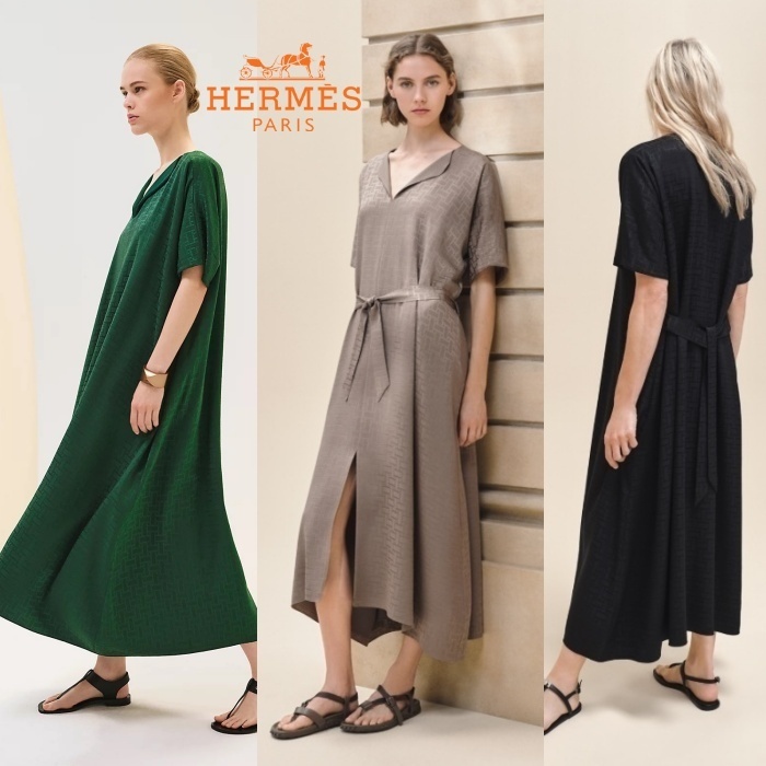 上質素材のドレス♪【HERMES】カフタンドレス ベルト付き