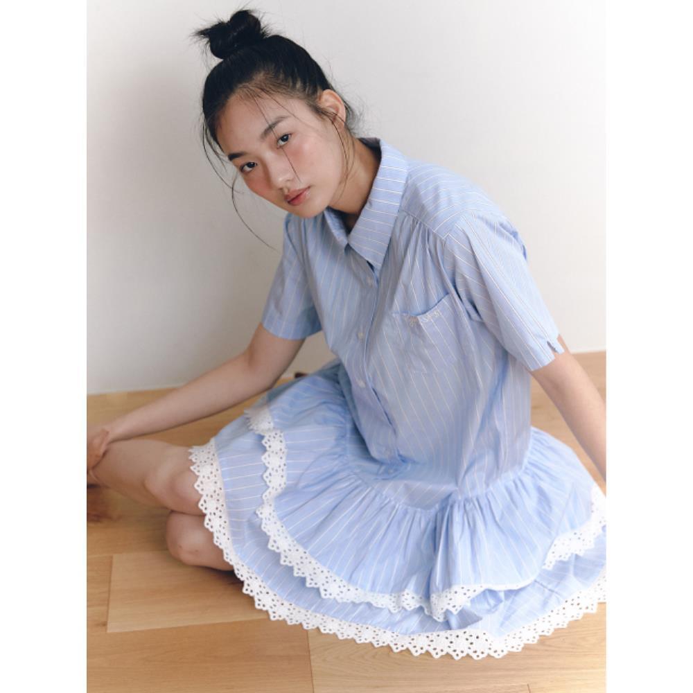 パーティードレス GANISONG Lace chichi cotton shirt dress blue