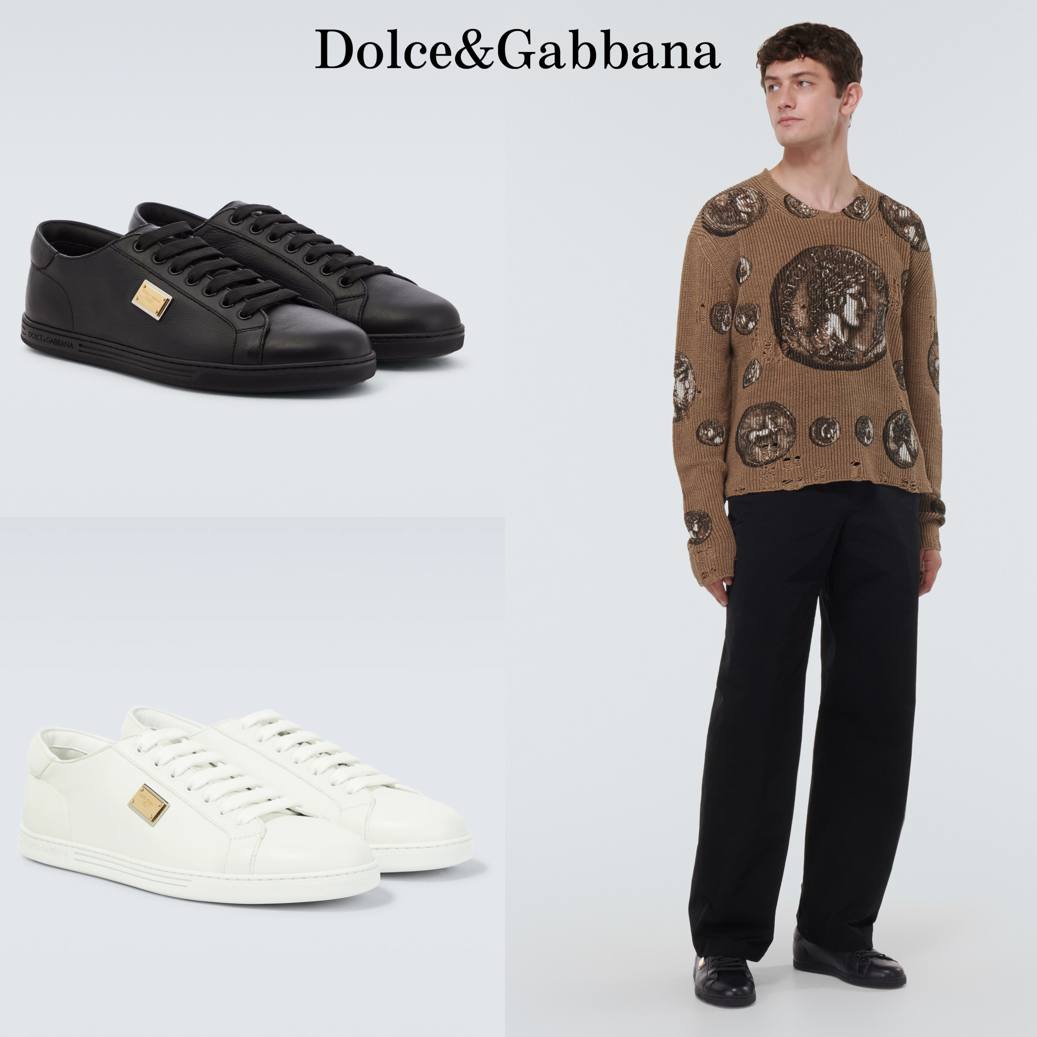 メンズ*Dolce&Gabbana*サントロペレザースニーカー メタルロゴ付