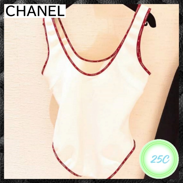 ☆縁ロゴに注目！☆ 【CHANEL】スイムウェア ワンピース水着 白