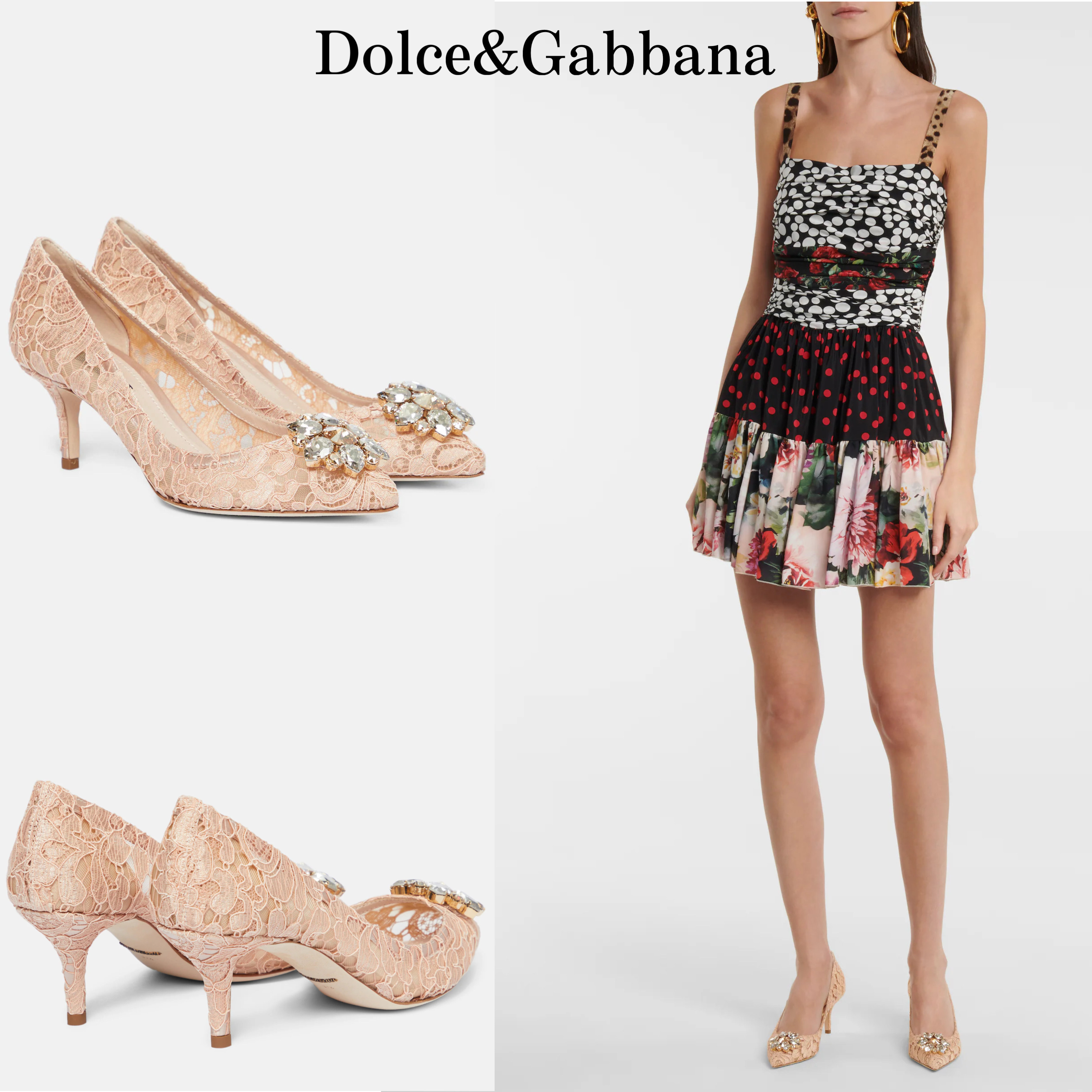 新作*DOLCE&GABBANA*Bellucci ビジューフラワー付レースパンプス