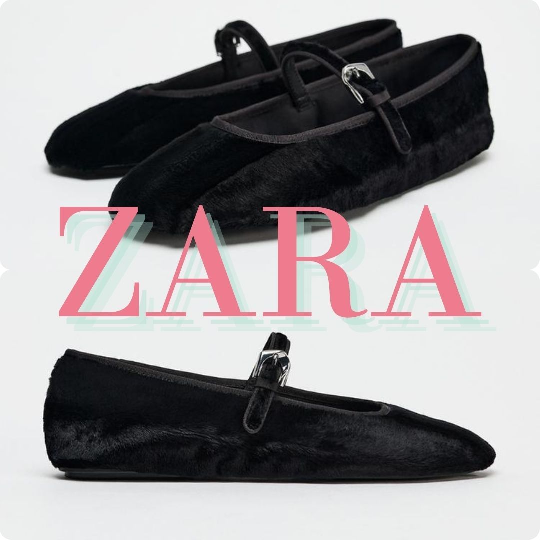 ZARA フェイクファー バレリーナシューズ 3584/410