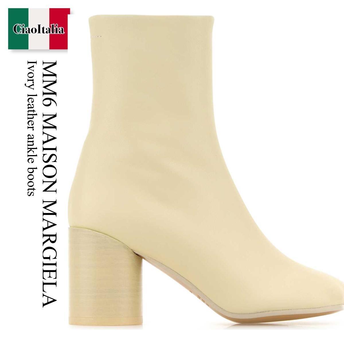 ショートブーツ・ブーティ Mm6 Maison Margiela Ivory Leather Ankle Boots