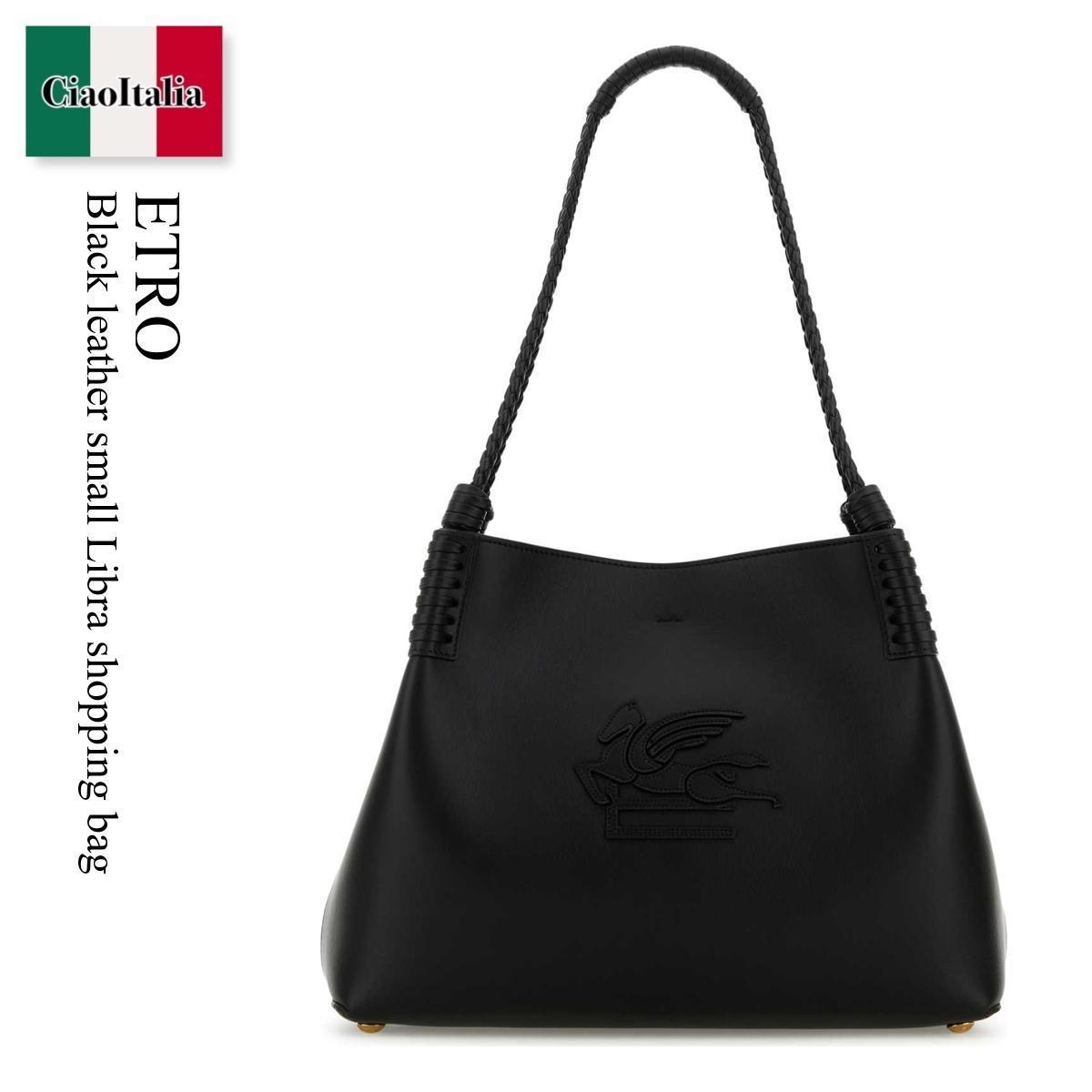 トートバッグ Etro Black Leather Small Libra Shopping Bag