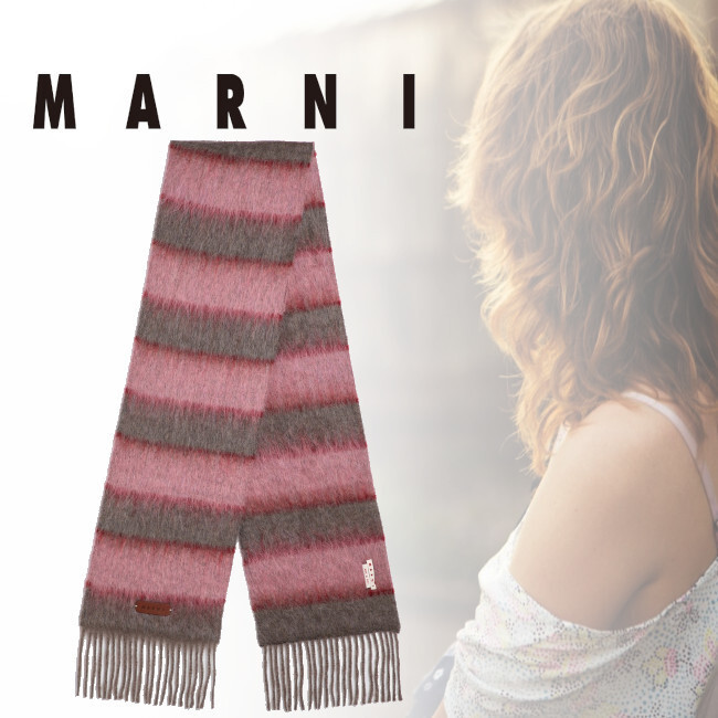 正規店買付【MARNI】ピンク/グレー ウール混紡 スカーフ