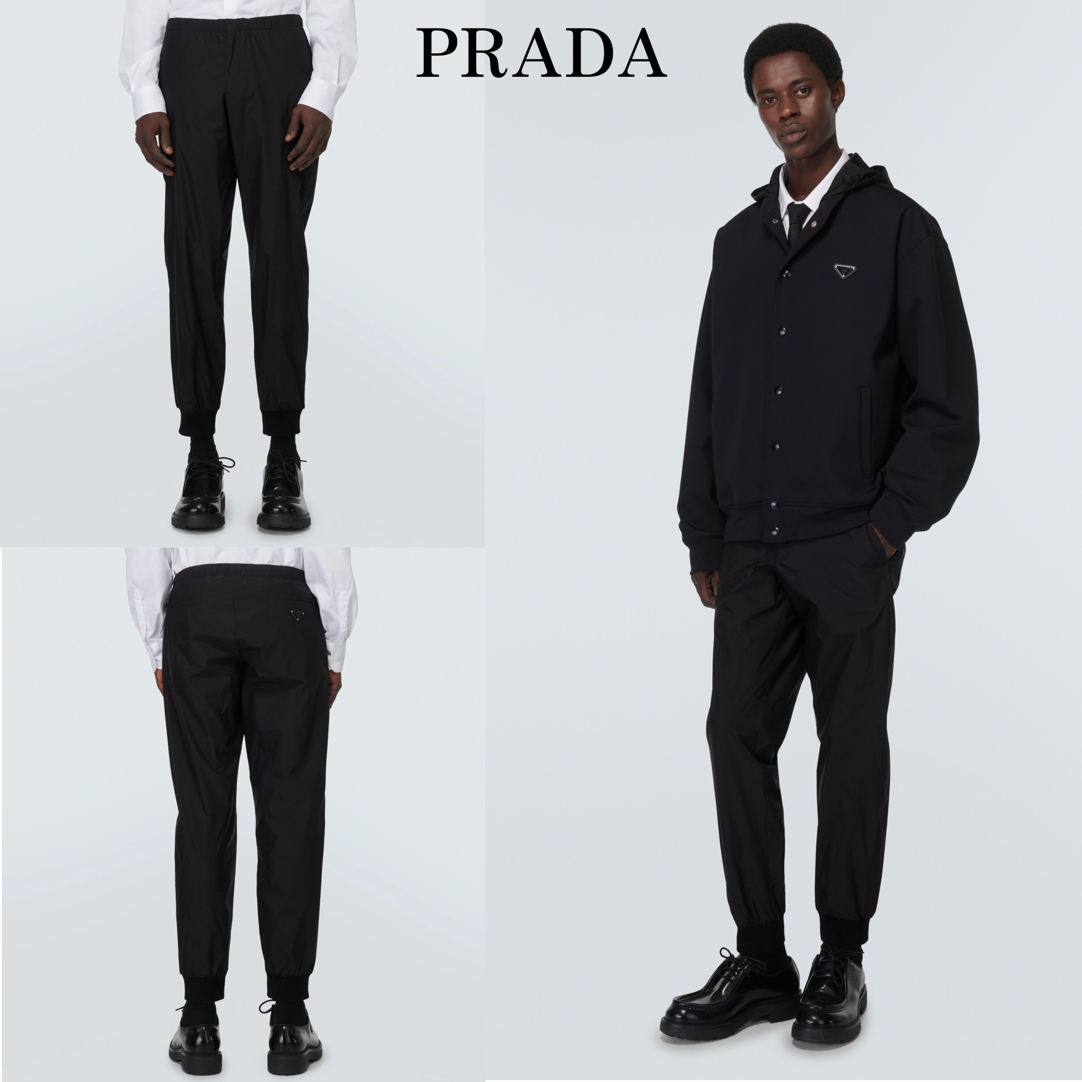 PRADA*トライアングルロゴ付シルク混 ジョギングパンツ ブラック