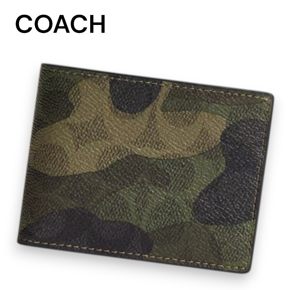 スリムデザイン 【Coach】カモ柄 Billfold Wallet レザー財布