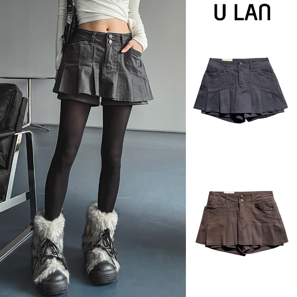 【U LAN】Jerry Double Button Pleated Skirt Pants