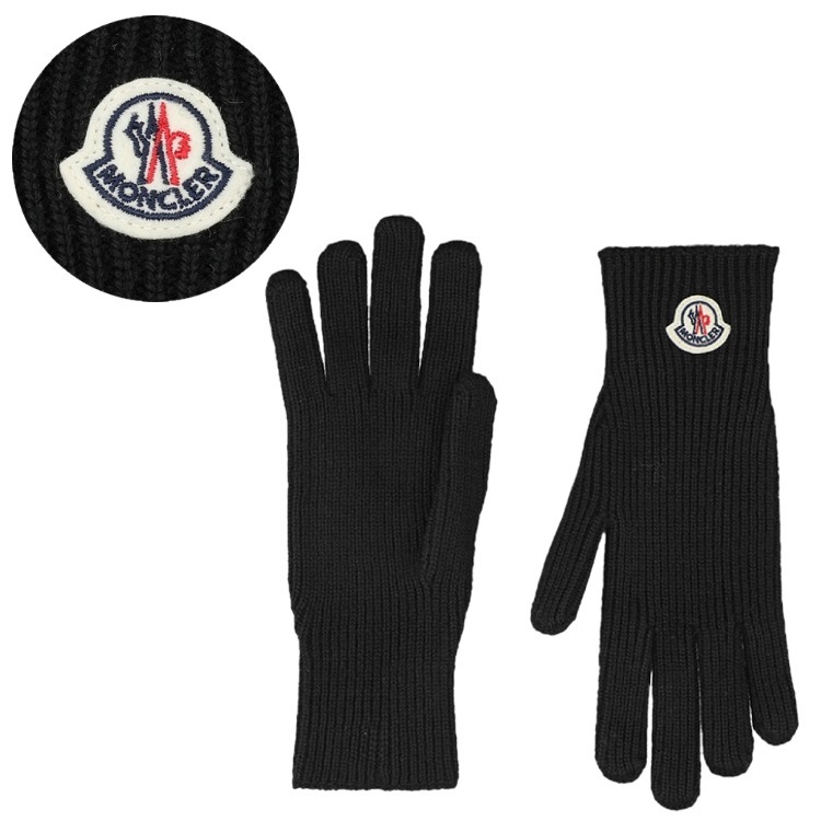 MONCLER☆ロゴパッチ ウール 手袋 BLACK L