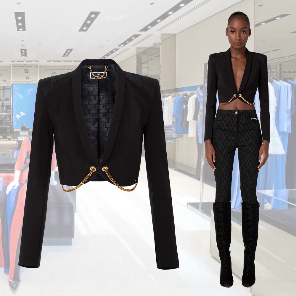 【希少】ELISABETTA FRANCHI チェーン付き クロップドジャケット