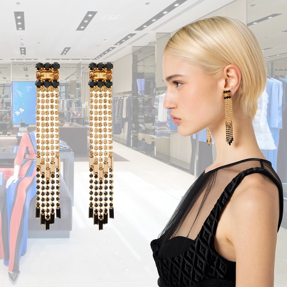 【希少】ELISABETTA FRANCHI ラインストーンチェーン付き ピアス