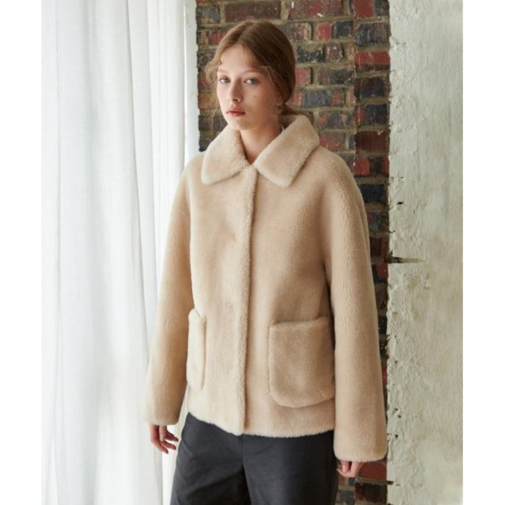 ムートン・ファーコート Left Real Fleece Crop Jacket Beige